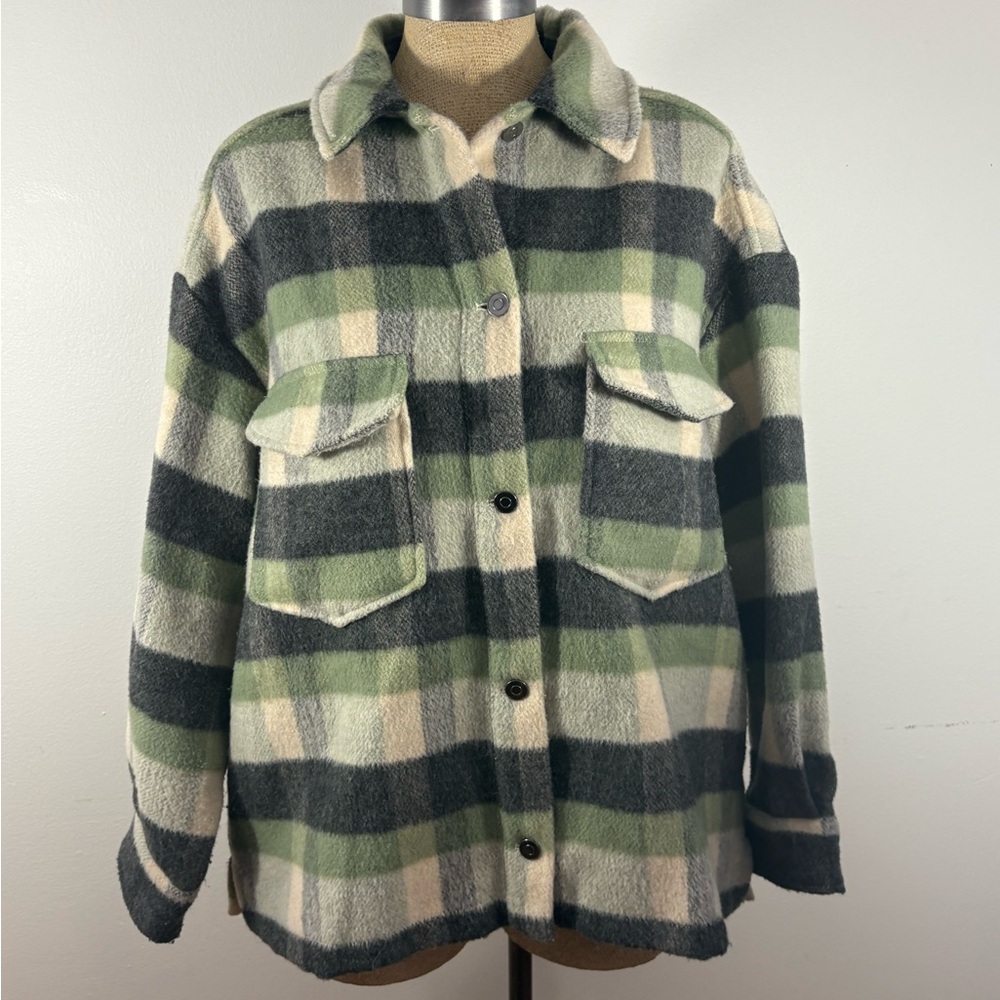 Zara Olive and Black Plaid Shirt xl